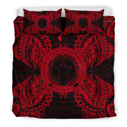 Polynesian Bedding Set - Northern Mariana Islands Duvet Cover Set Map Red