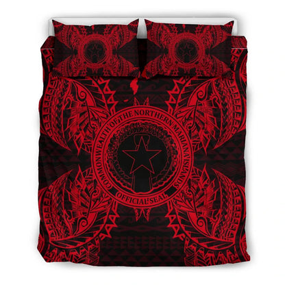 Polynesian Bedding Set - Northern Mariana Islands Duvet Cover Set Map Red