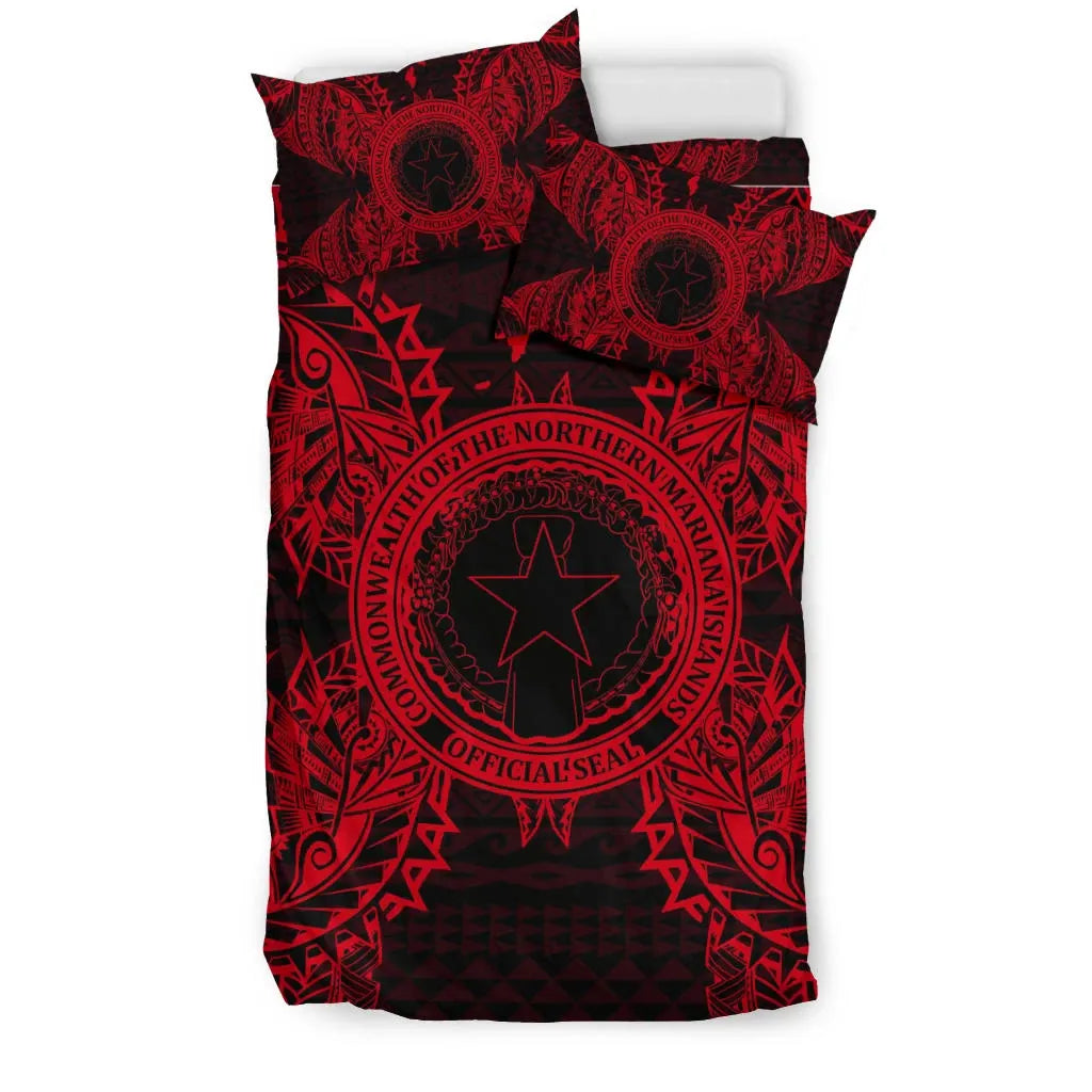 Polynesian Bedding Set - Northern Mariana Islands Duvet Cover Set Map Red