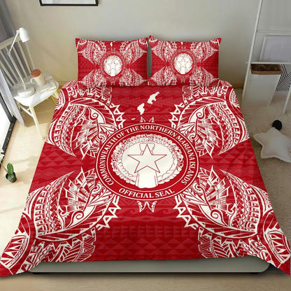Polynesian Bedding Set - Northern Mariana Islands Duvet Cover Set Map Red White