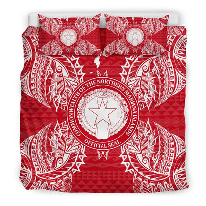 Polynesian Bedding Set - Northern Mariana Islands Duvet Cover Set Map Red White