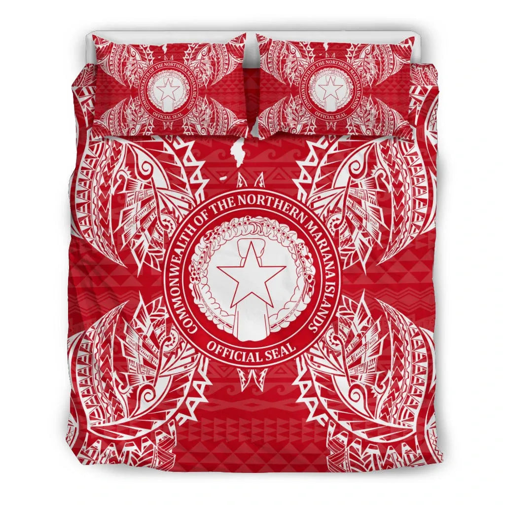 Polynesian Bedding Set - Northern Mariana Islands Duvet Cover Set Map Red White