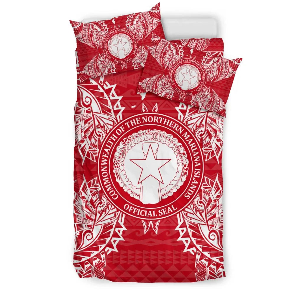 Polynesian Bedding Set - Northern Mariana Islands Duvet Cover Set Map Red White