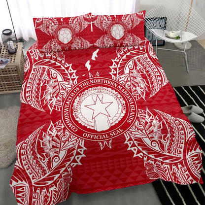 Polynesian Bedding Set - Northern Mariana Islands Duvet Cover Set Map Red White