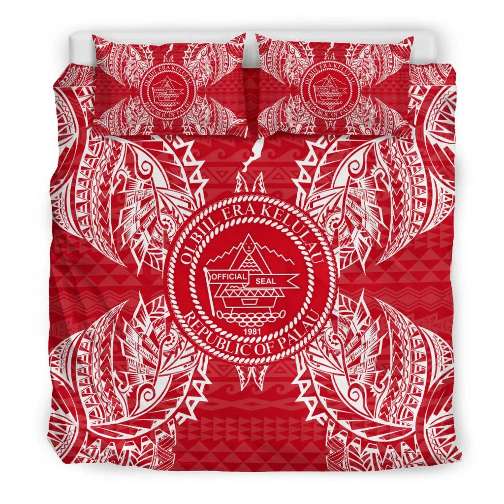 Polynesian Bedding Set - Palau Duvet Cover Set Map Red White