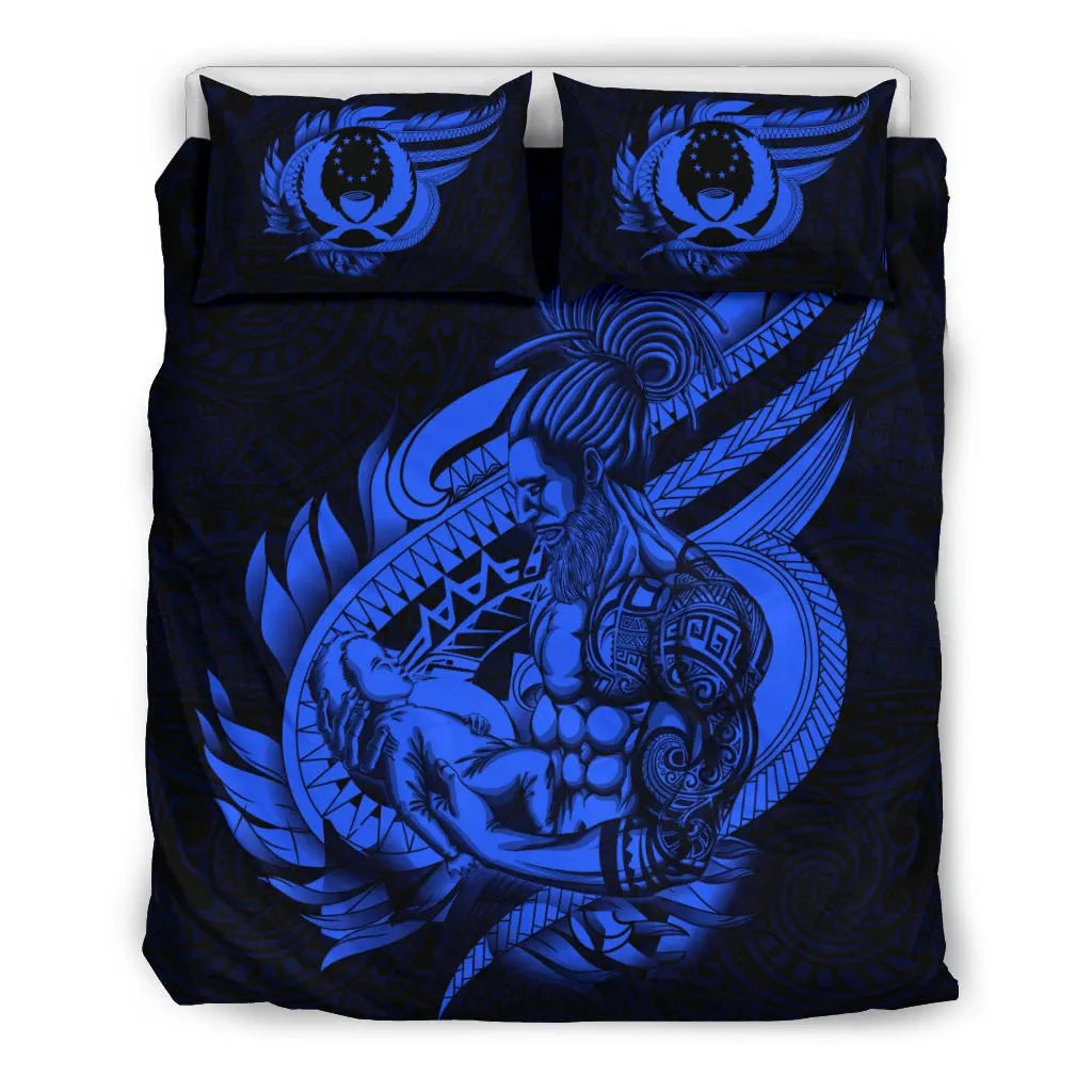 Polynesian Bedding Set - Pohnpei Duvet Cover Set Father And Son Blue