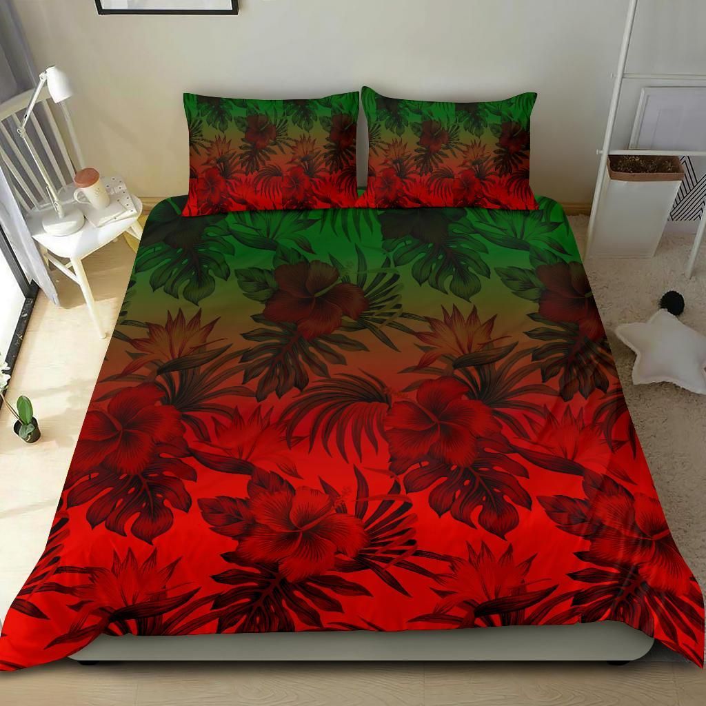 Polynesian Bedding Set - Red Hibiscus Patterns
