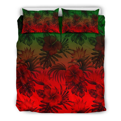 Polynesian Bedding Set - Red Hibiscus Patterns