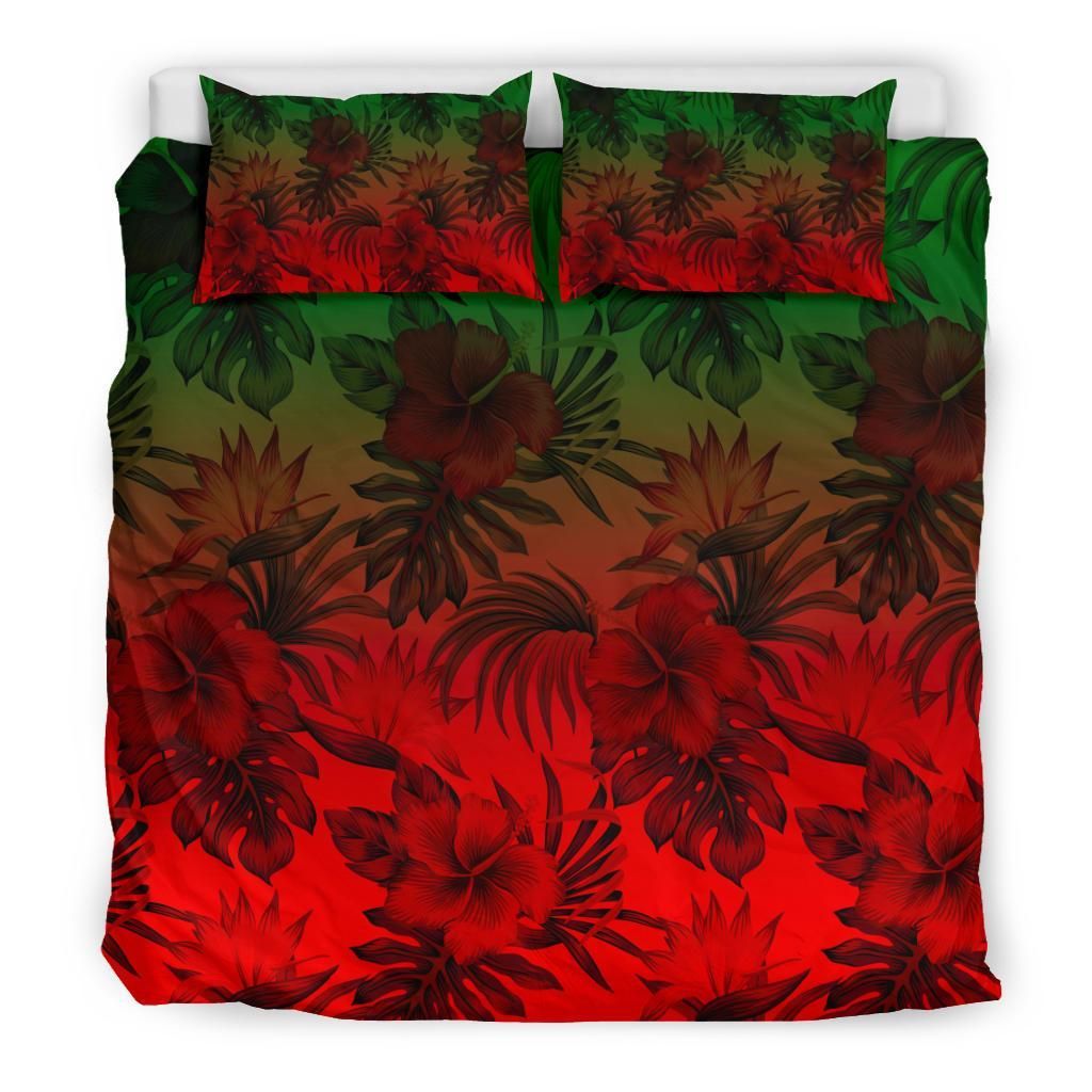 Polynesian Bedding Set - Red Hibiscus Patterns