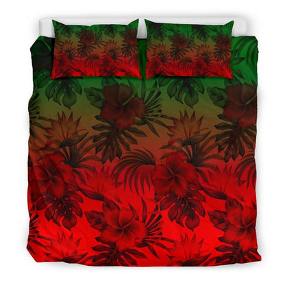 Polynesian Bedding Set - Red Hibiscus Patterns