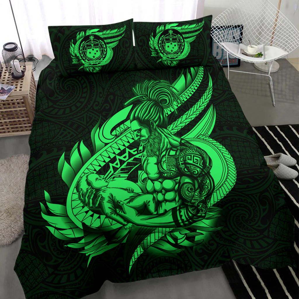 Polynesian Bedding Set - Samoa Duvet Cover Set Father And Son Green