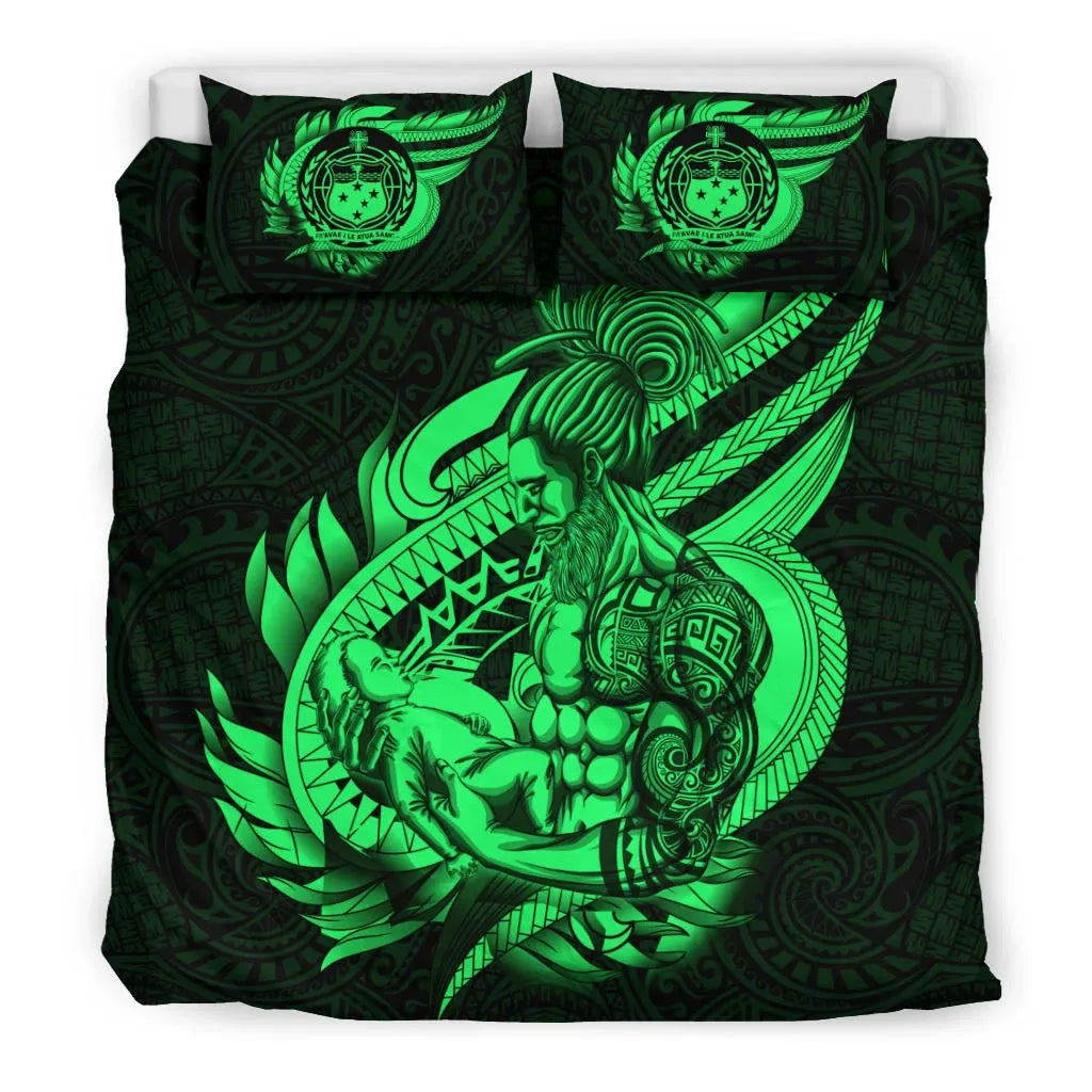 Polynesian Bedding Set - Samoa Duvet Cover Set Father And Son Green