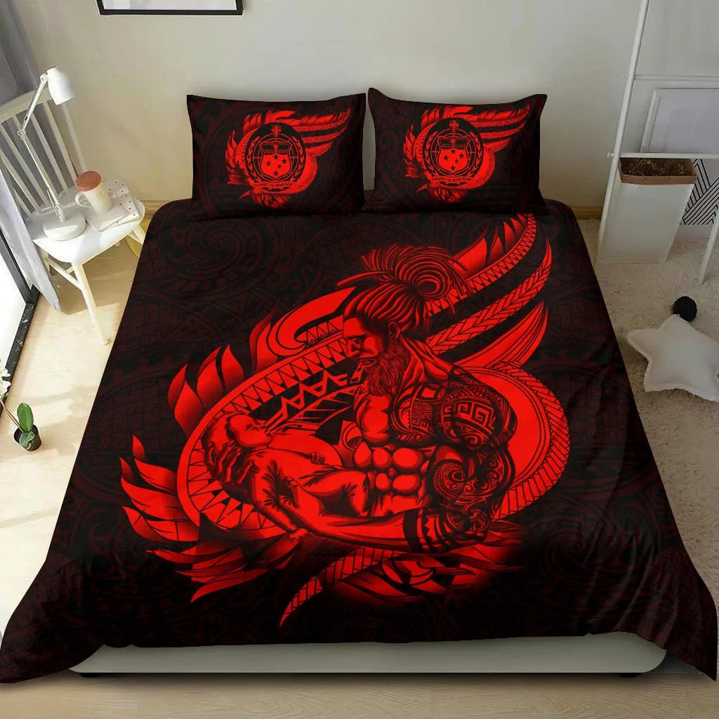 Polynesian Bedding Set - Samoa Duvet Cover Set Father And Son Red