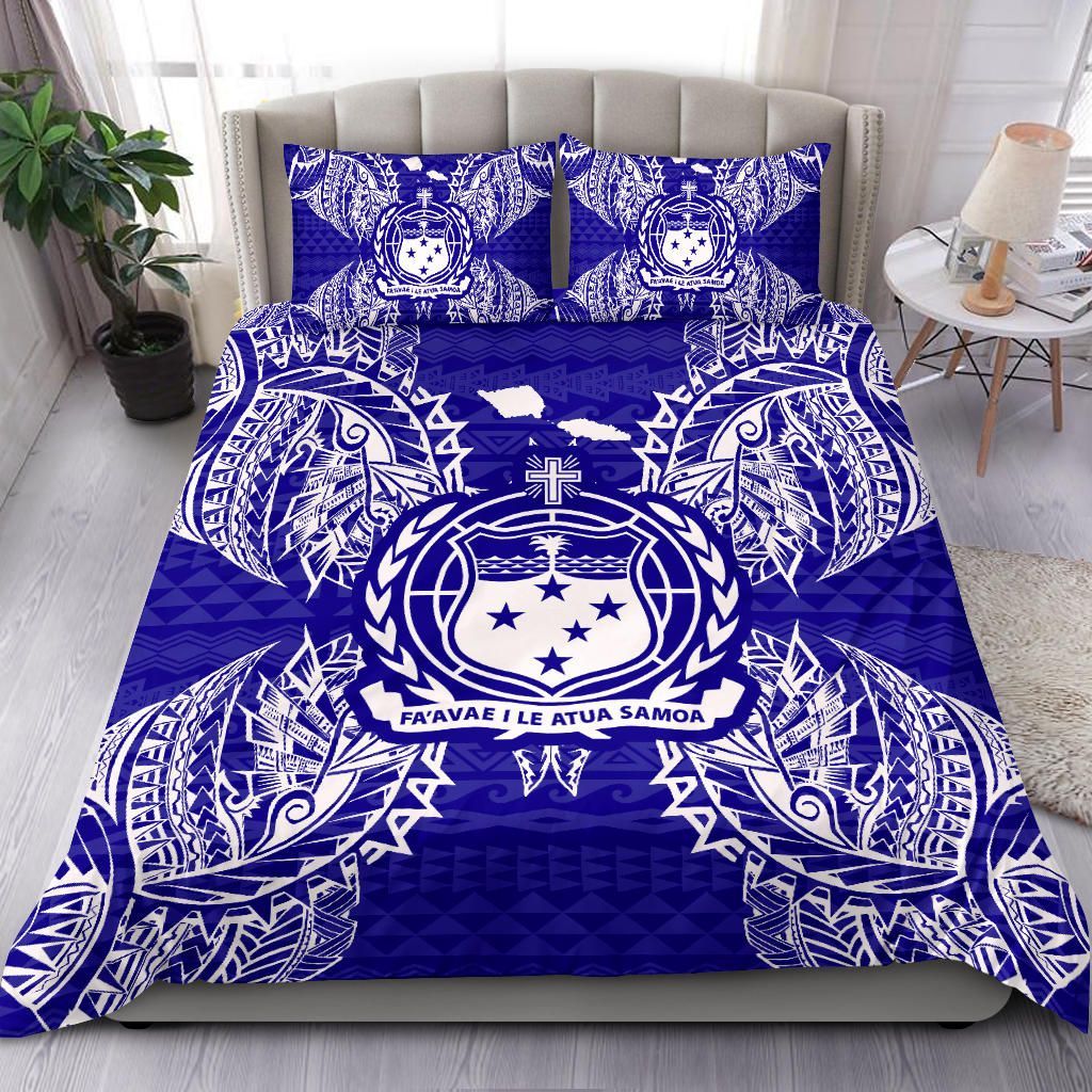 Polynesian Bedding Set - Samoa Duvet Cover Set Map Blue