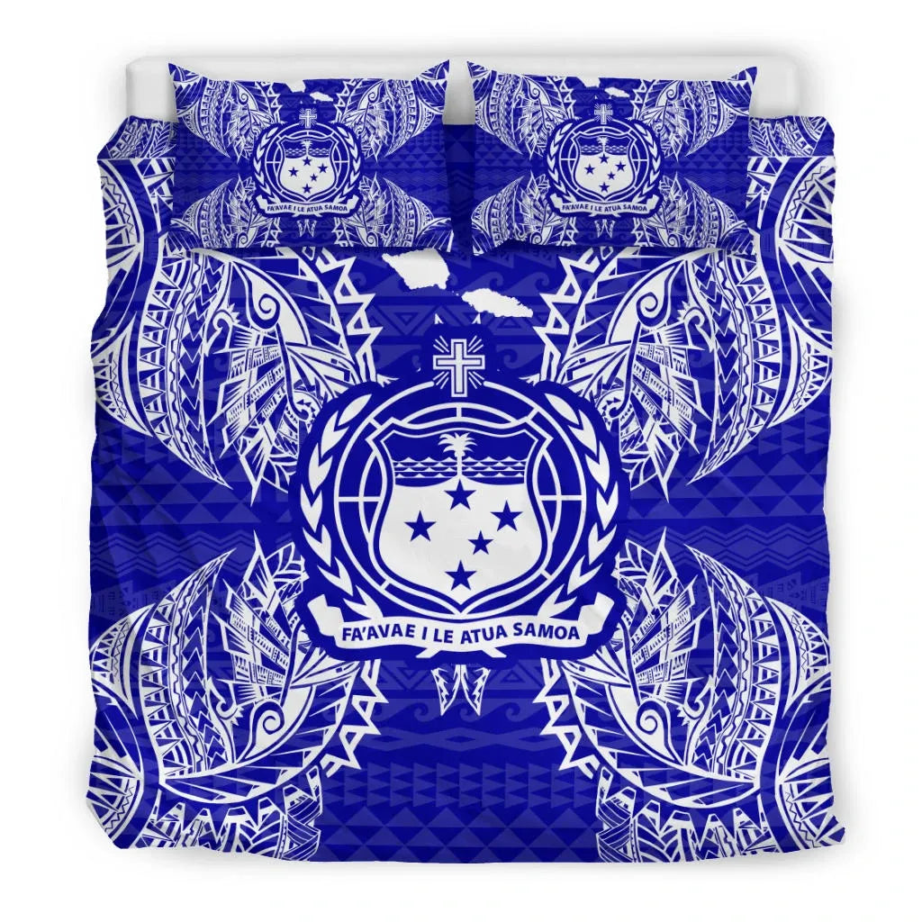 Polynesian Bedding Set - Samoa Duvet Cover Set Map Blue