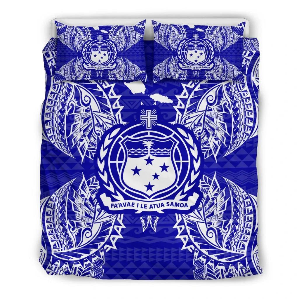 Polynesian Bedding Set - Samoa Duvet Cover Set Map Blue