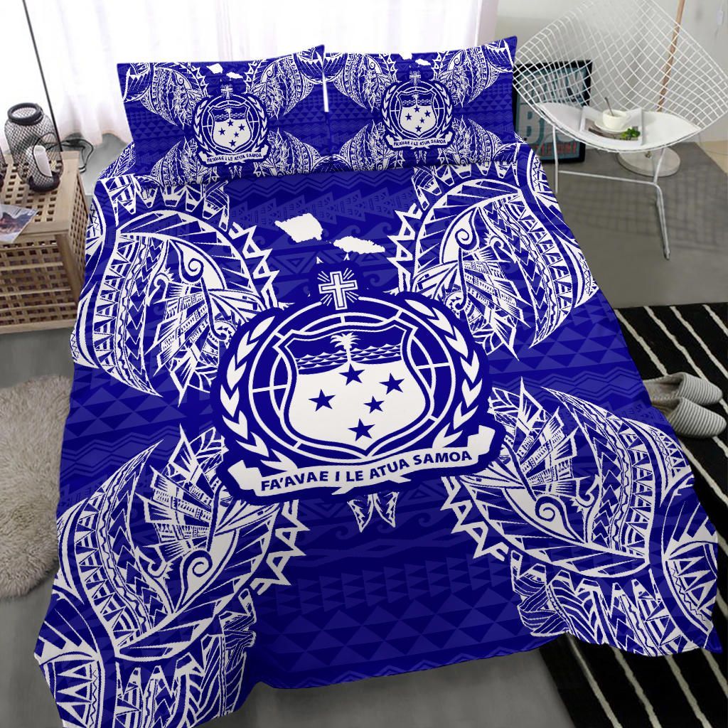 Polynesian Bedding Set - Samoa Duvet Cover Set Map Blue