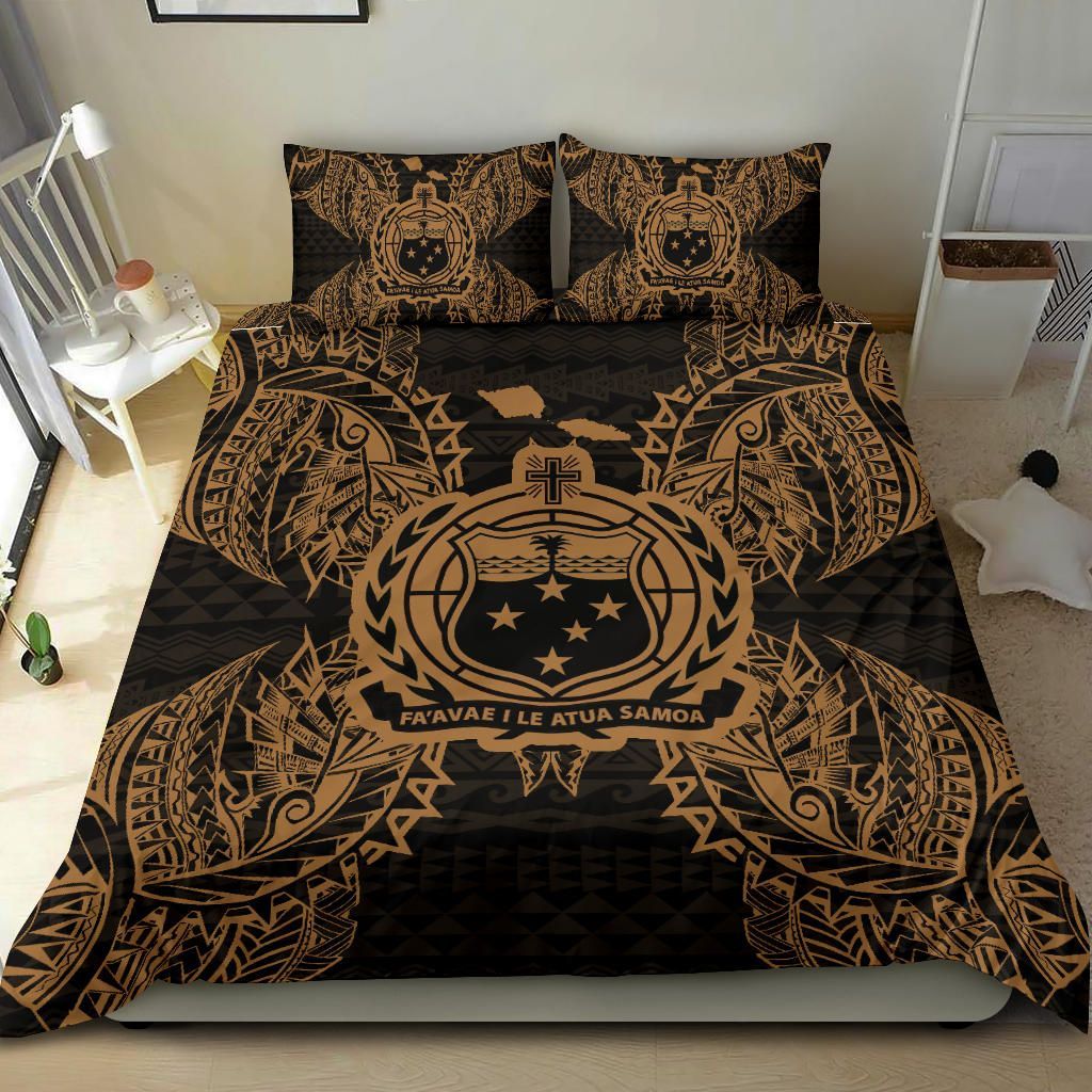 Polynesian Bedding Set - Samoa Duvet Cover Set Map Gold