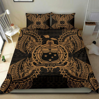 Polynesian Bedding Set - Samoa Duvet Cover Set Map Gold