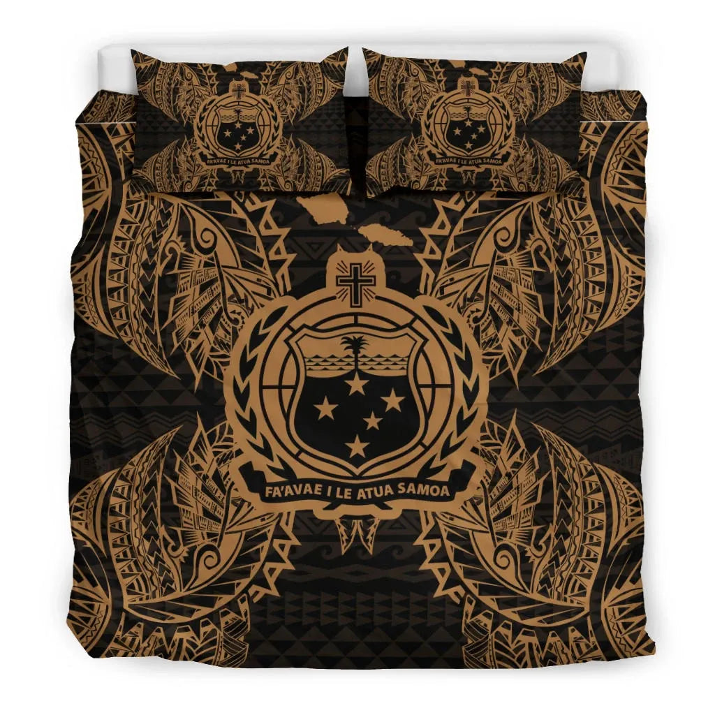 Polynesian Bedding Set - Samoa Duvet Cover Set Map Gold