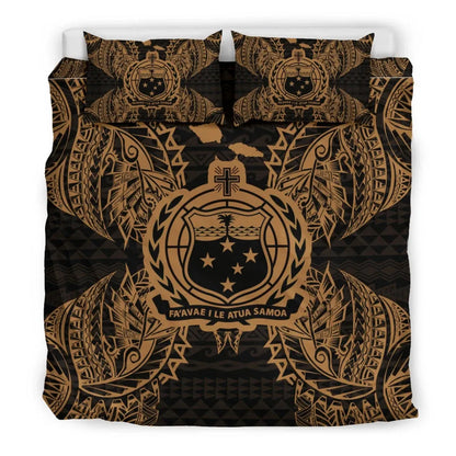 Polynesian Bedding Set - Samoa Duvet Cover Set Map Gold