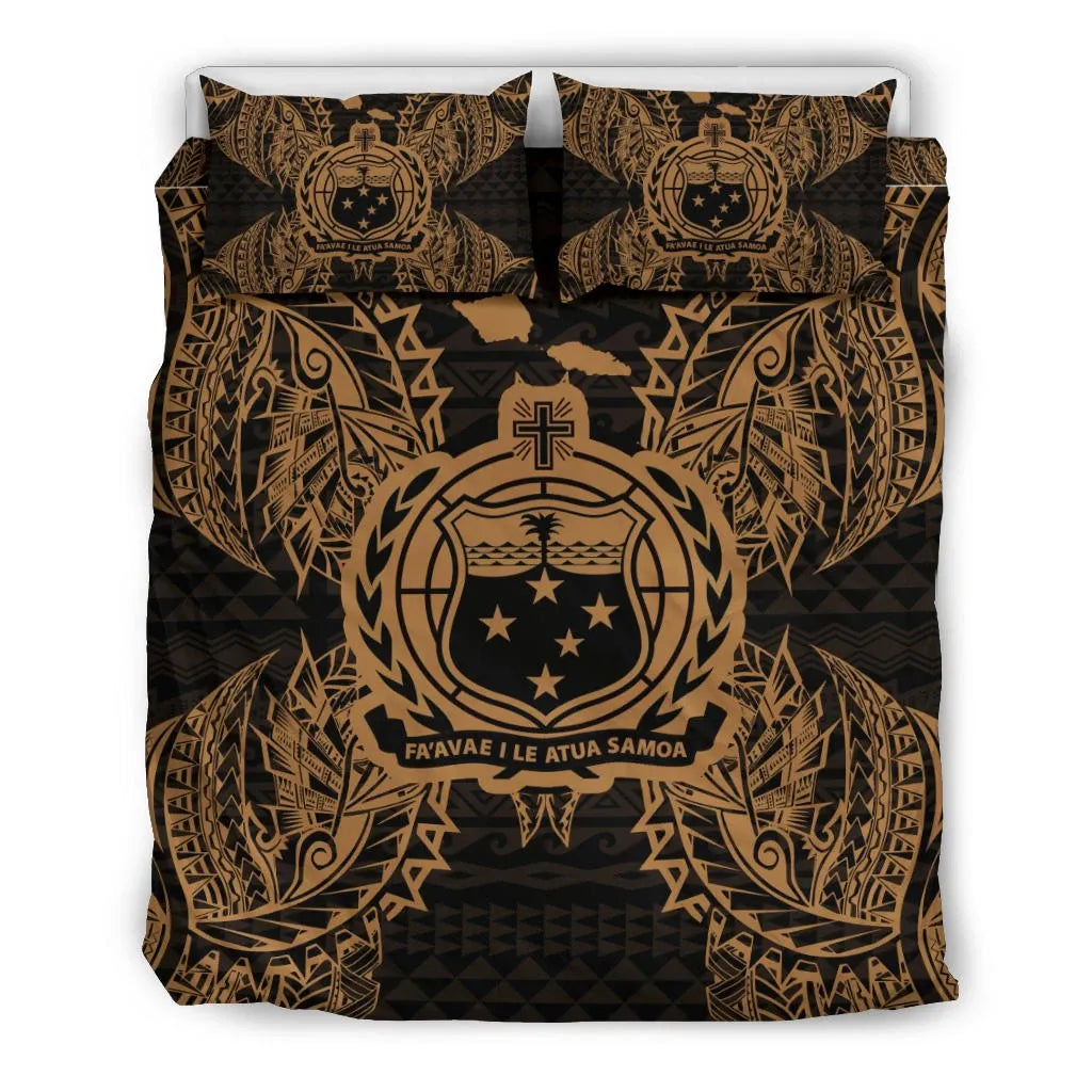 Polynesian Bedding Set - Samoa Duvet Cover Set Map Gold