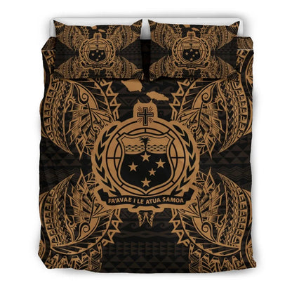 Polynesian Bedding Set - Samoa Duvet Cover Set Map Gold