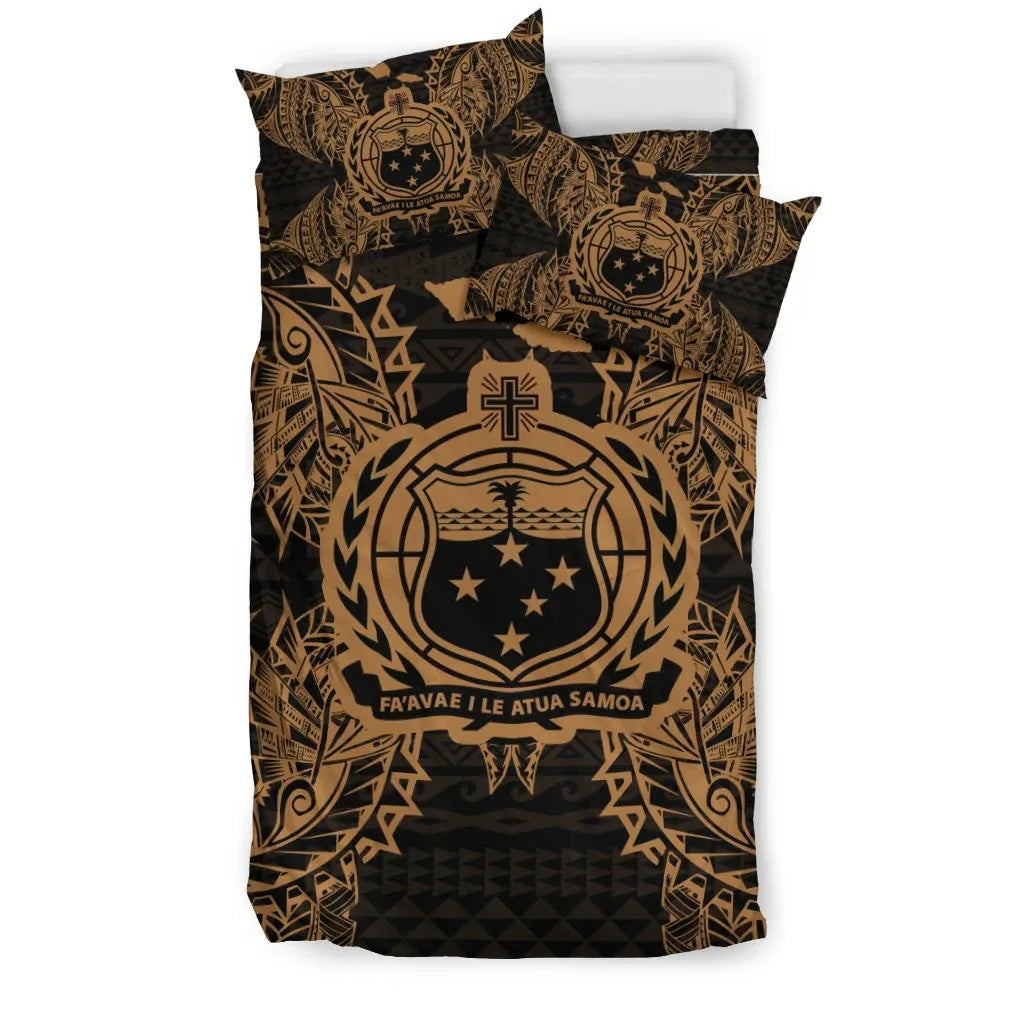 Polynesian Bedding Set - Samoa Duvet Cover Set Map Gold