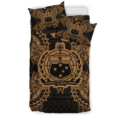 Polynesian Bedding Set - Samoa Duvet Cover Set Map Gold