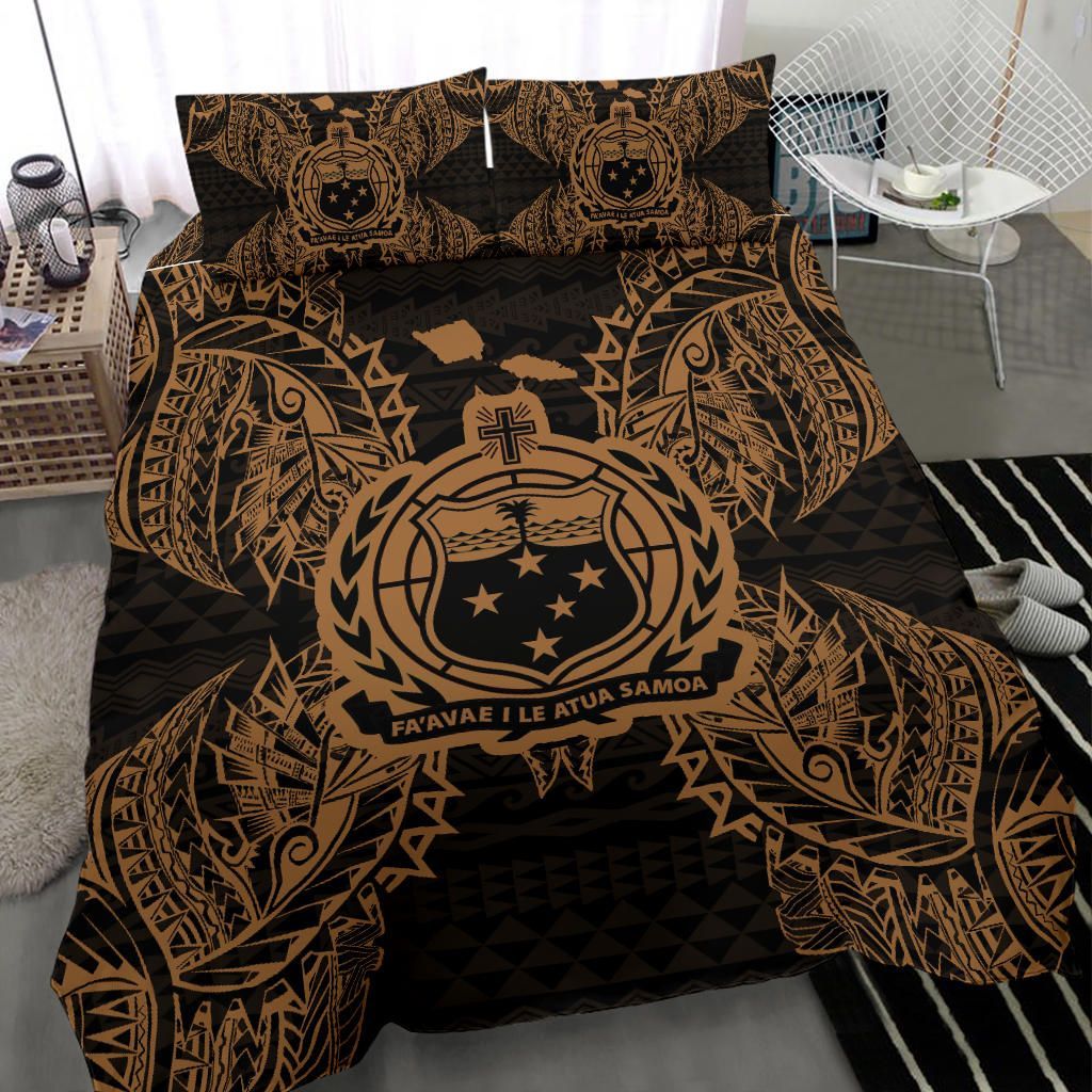 Polynesian Bedding Set - Samoa Duvet Cover Set Map Gold