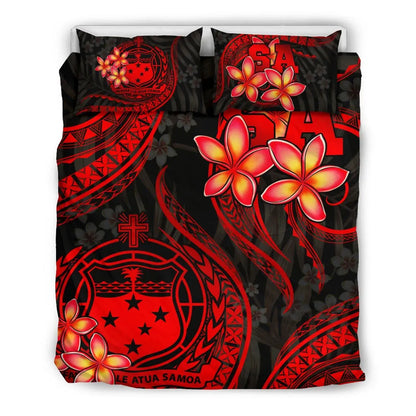 Polynesian Bedding Set - Samoa Duvet Cover Set - Red Plumeria