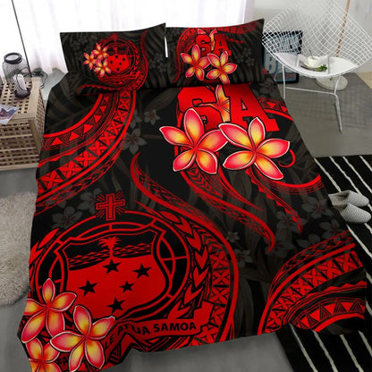 Polynesian Bedding Set - Samoa Duvet Cover Set - Red Plumeria