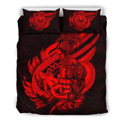Polynesian Bedding Set - Tahiti Duvet Cover Set Father And Son Red