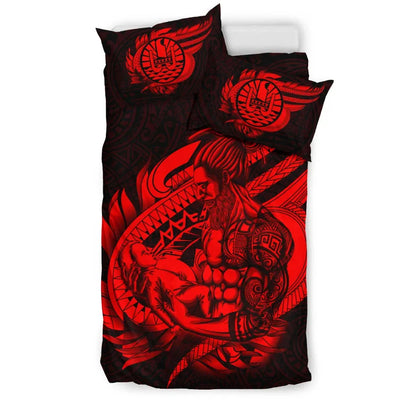 Polynesian Bedding Set - Tahiti Duvet Cover Set Father And Son Red