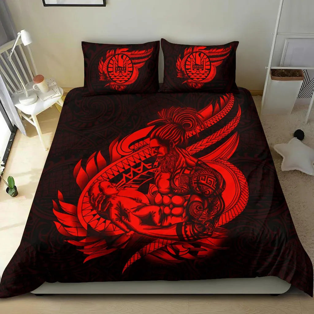 Polynesian Bedding Set - Tahiti Duvet Cover Set Father And Son Red