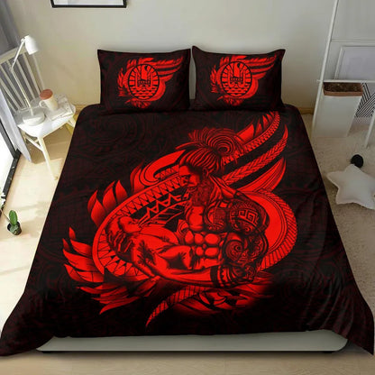 Polynesian Bedding Set - Tahiti Duvet Cover Set Father And Son Red