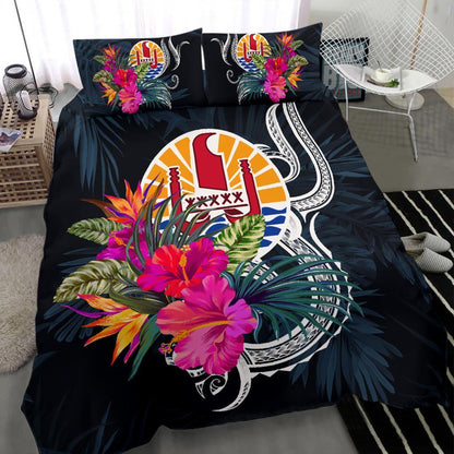 Polynesian Bedding Set - Tahiti Duvet Cover Set Tropical Flowers
