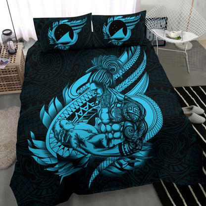 Polynesian Bedding Set - Tokelau Duvet Cover Set Father And Son Emerald