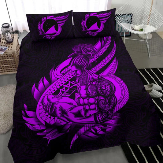 Polynesian Bedding Set - Tokelau Duvet Cover Set Father And Son Purple