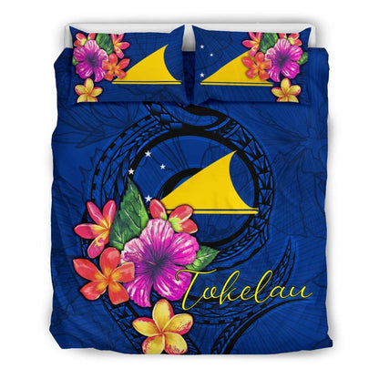 Polynesian Bedding Set - Tokelau Duvet Cover Set Floral With Seal Blue