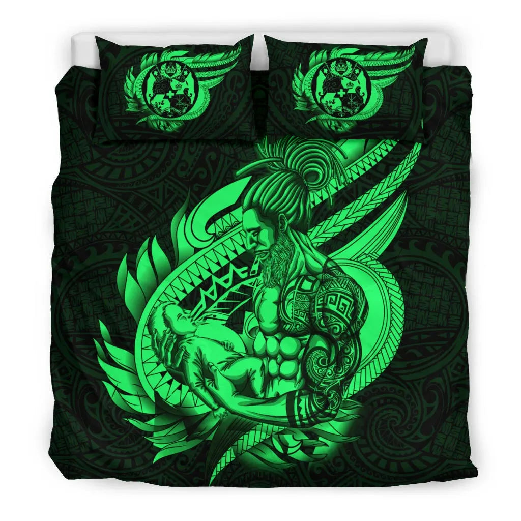 Polynesian Bedding Set - Tonga Duvet Cover Set Father And Son Green
