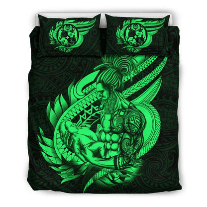 Polynesian Bedding Set - Tonga Duvet Cover Set Father And Son Green