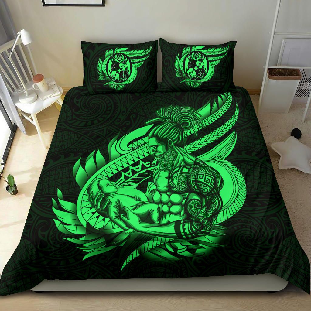 Polynesian Bedding Set - Tonga Duvet Cover Set Father And Son Green