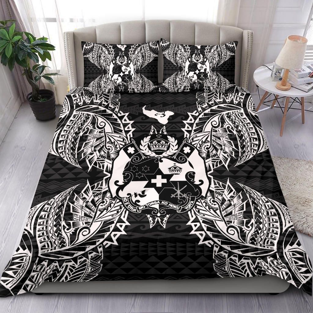 Polynesian Bedding Set - Tonga Duvet Cover Set Map Black