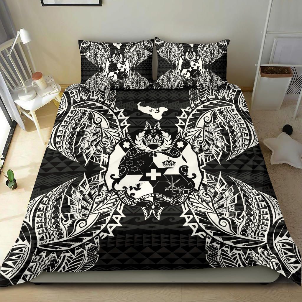 Polynesian Bedding Set - Tonga Duvet Cover Set Map Black