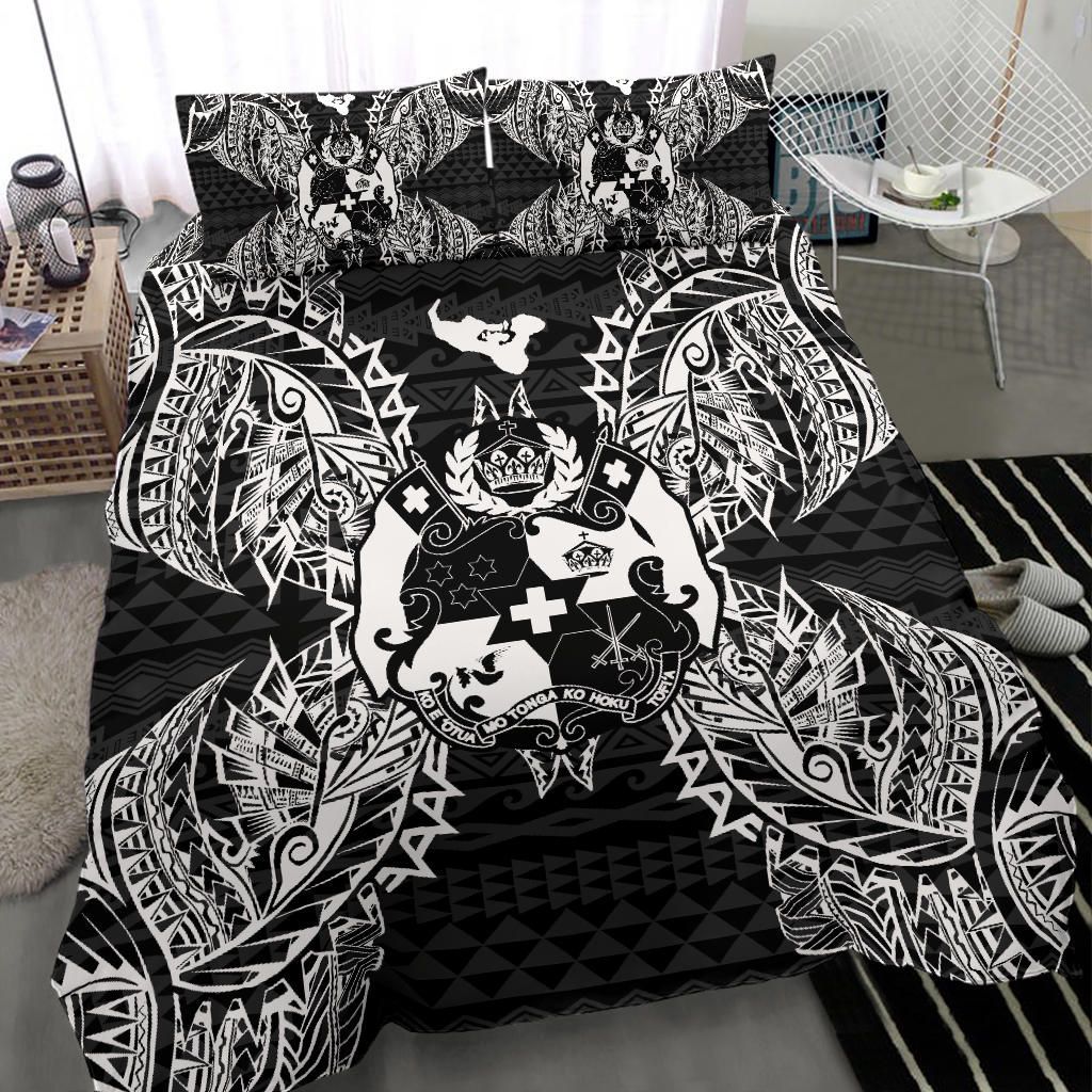 Polynesian Bedding Set - Tonga Duvet Cover Set Map Black