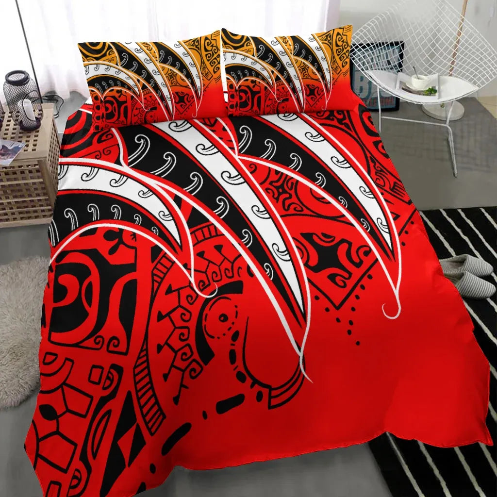Polynesian Bedding Set - Tropical Leaf Red Style