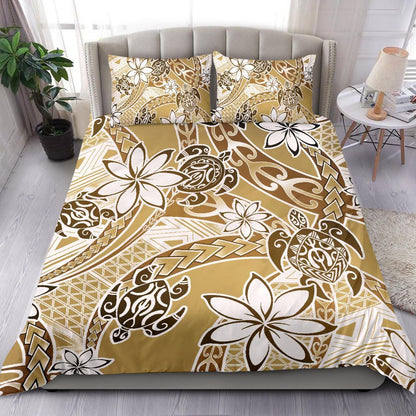 Polynesian Duvet Cover Set - Turtle Duvet Cover Set Gold