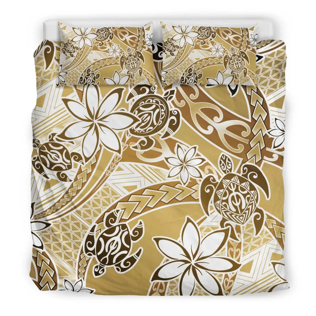 Polynesian Duvet Cover Set - Turtle Duvet Cover Set Gold