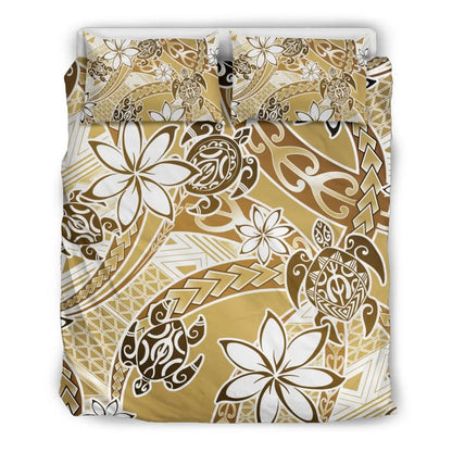 Polynesian Duvet Cover Set - Turtle Duvet Cover Set Gold